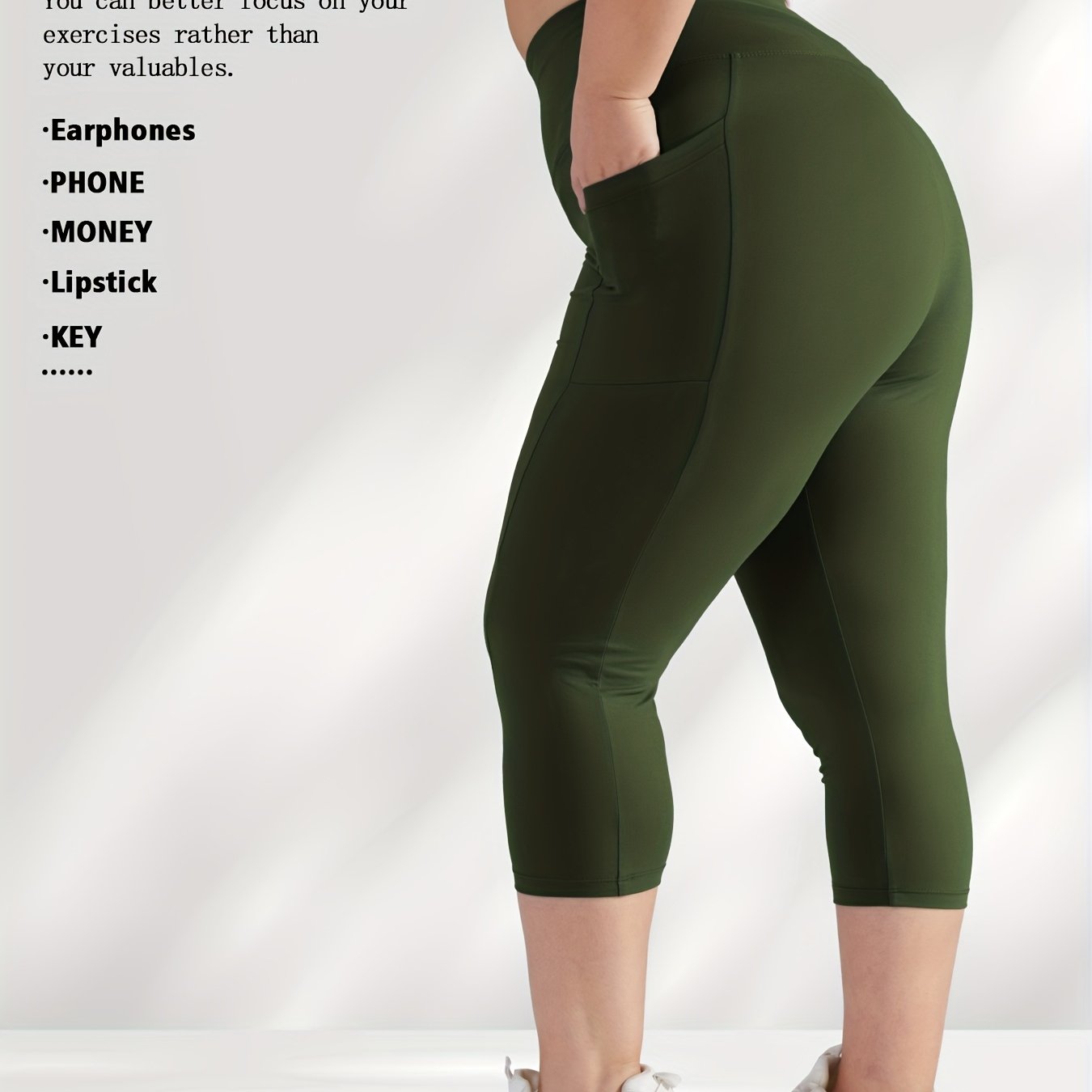 Women's Plus Size High-Waisted Capri Leggings with Side Phone Pockets