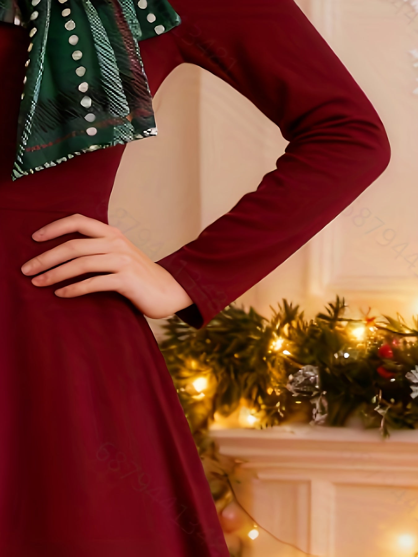 Women's Elegant Burgundy & Green Tartan Plaid Christmas Party Wedding Guest Dress