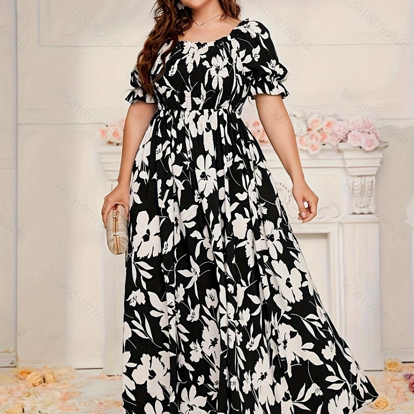 Plus Size Women's Spring/Summer Printed Maxi Dress