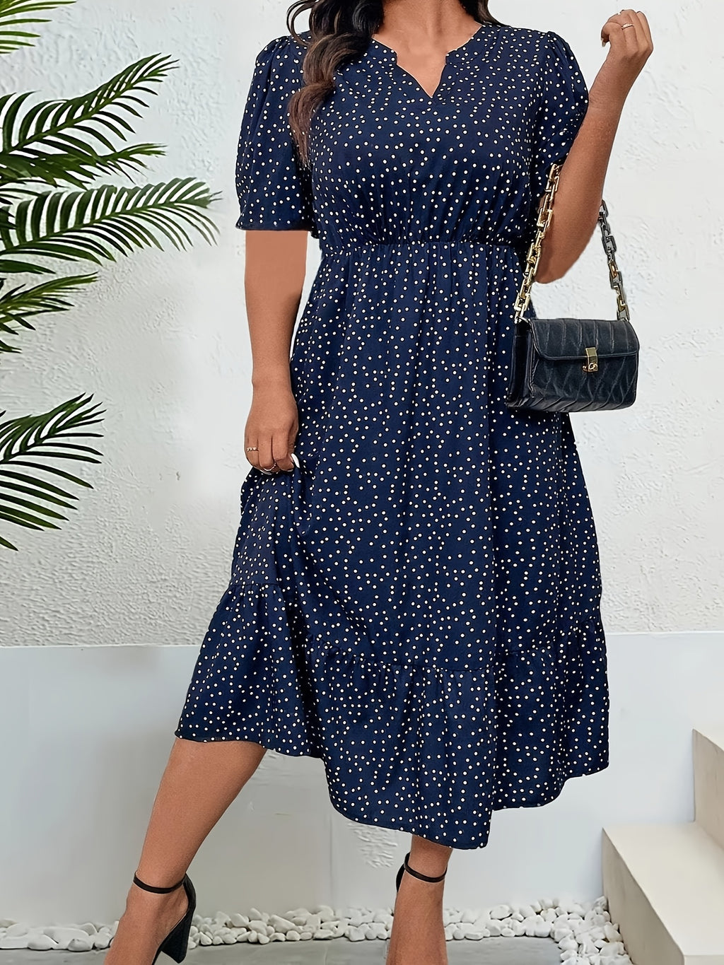 Plus Size Women's V-Neck Loose Fit Dress