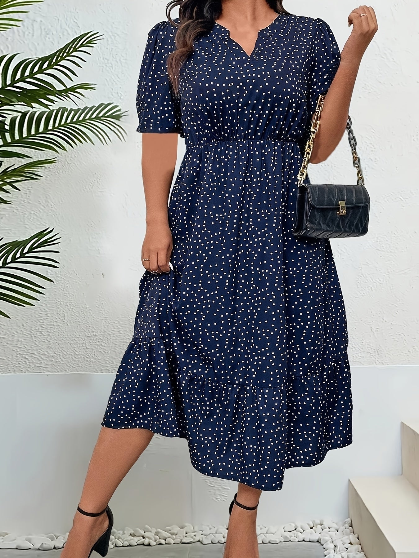 Plus Size Women's V-Neck Loose Fit Dress
