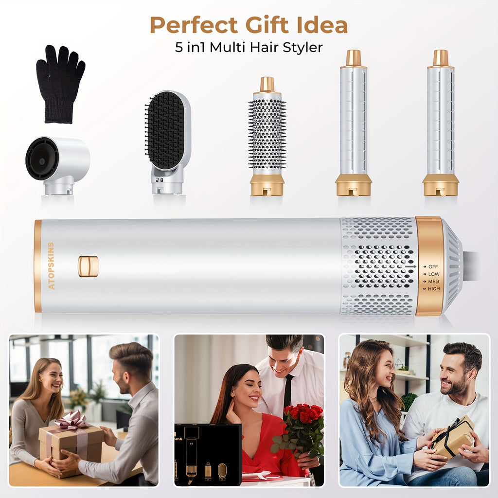 5in 1 Hot Air Brush Hair Styler Detachable Straightener Comb Curler