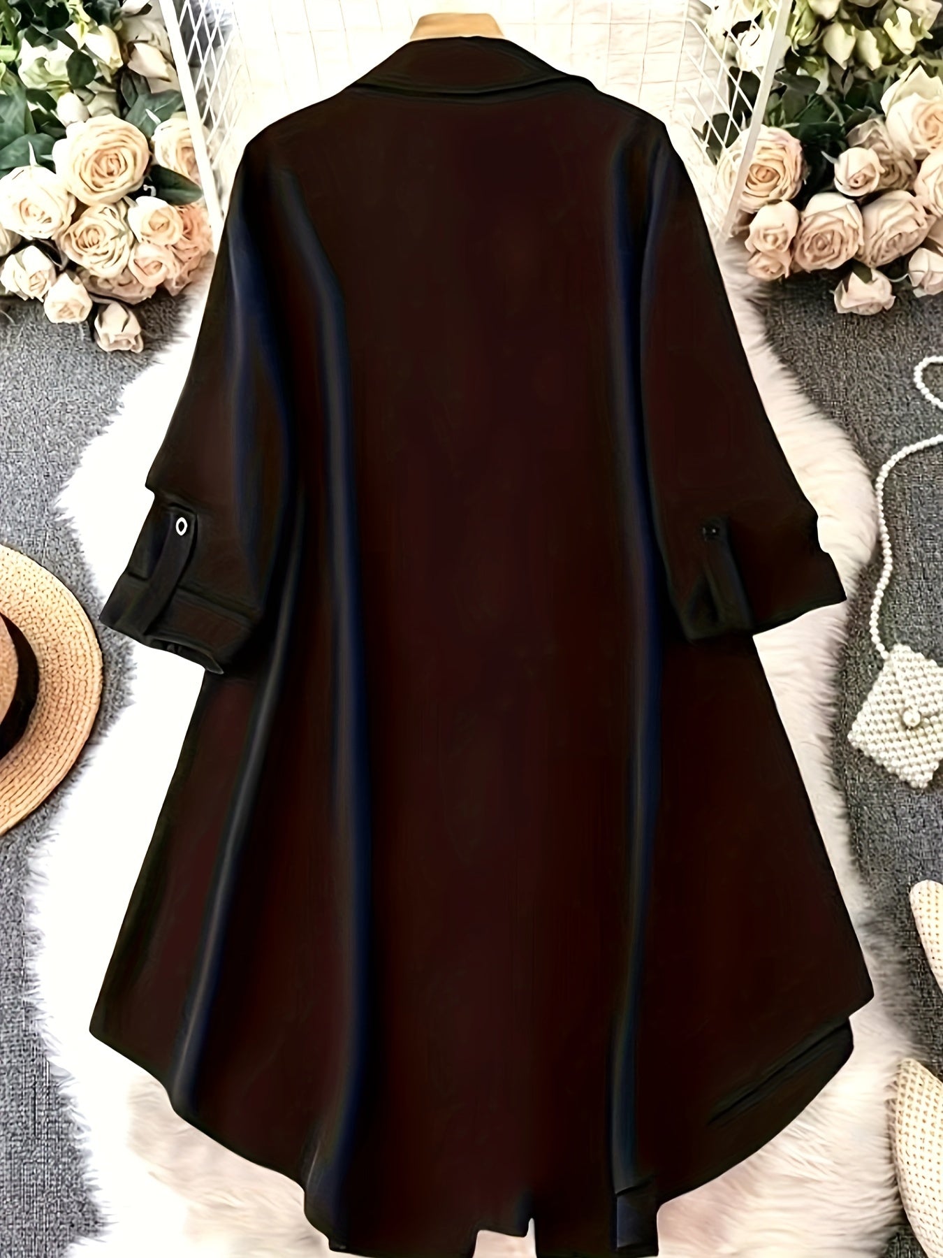 Plus Size Women's Elegant Long Black Shirt