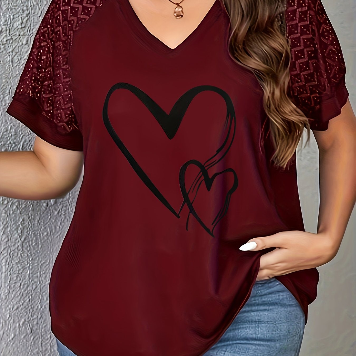 Floral Heart Design with Leopard Print, T Shirts for Women