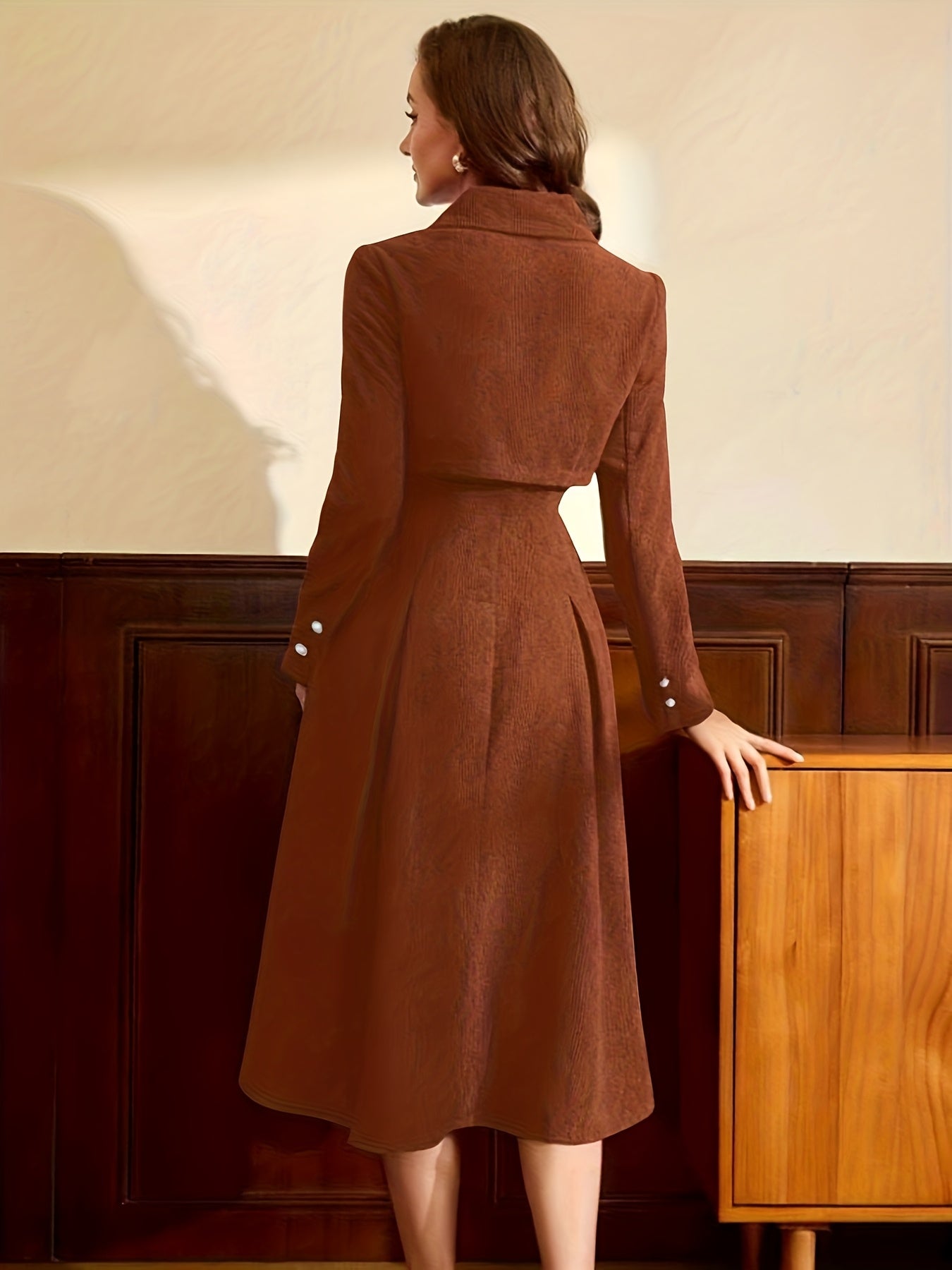 Women's Vintage Elegant Two-Piece Corduroy Collared Christmas New Year Party