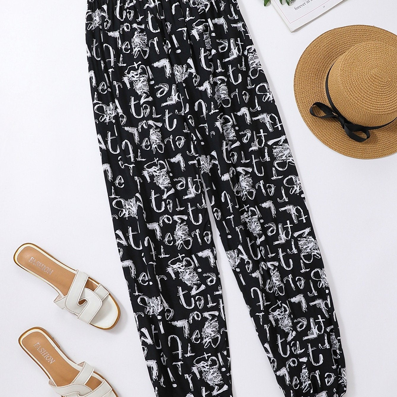 Women's Loose Fit Wide Leg Flare Pants with Print