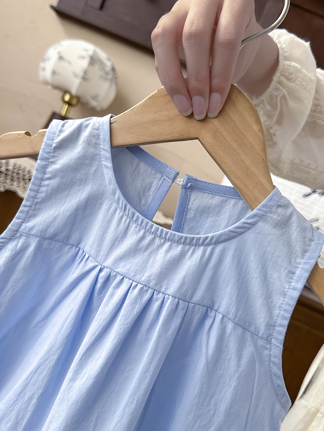 2pcs Wide Shoulder Dress and Shorts Set for Girls, Summer Lightweight Solid Color