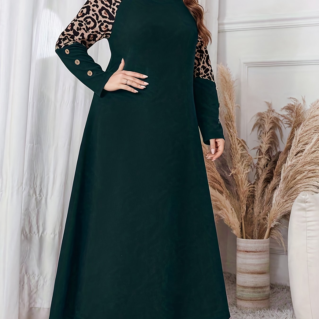 Women's Plus Size Elegant Leopard Print A-Line Maxi Dress with Swing Waist