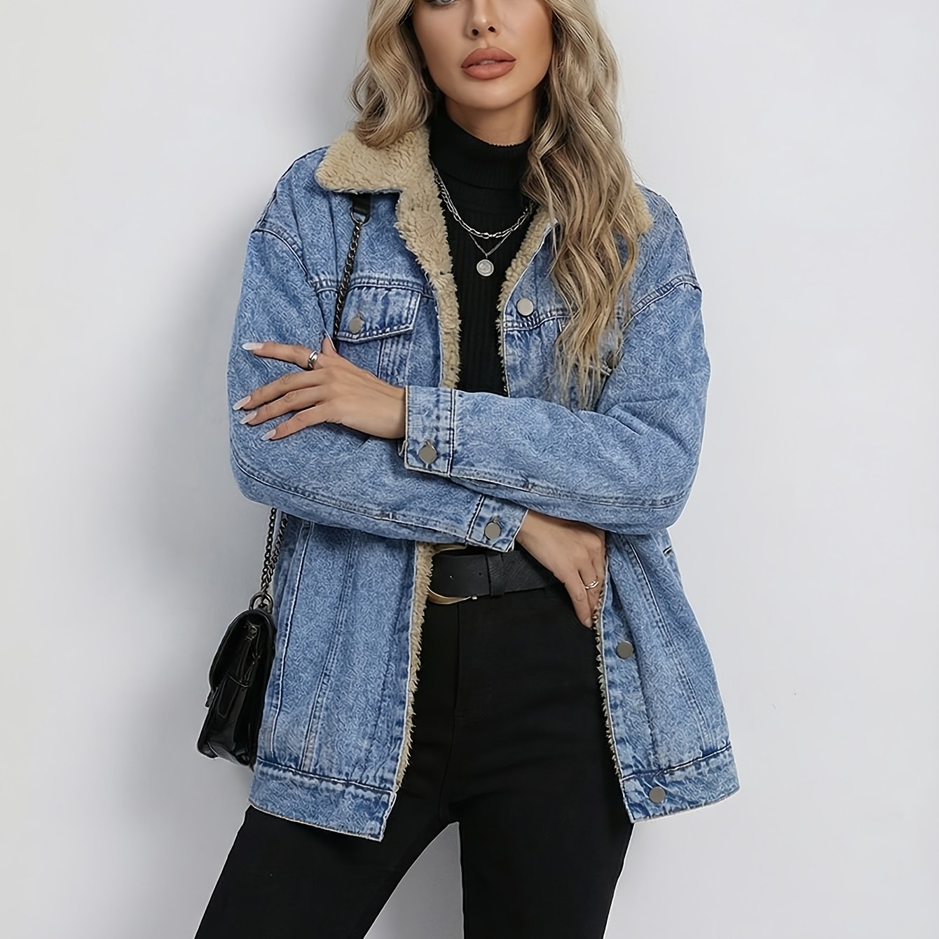 Ladies New -lined Denim Top Trendy Fashion Wash Denim All-Matching Comfortable Denim Coat