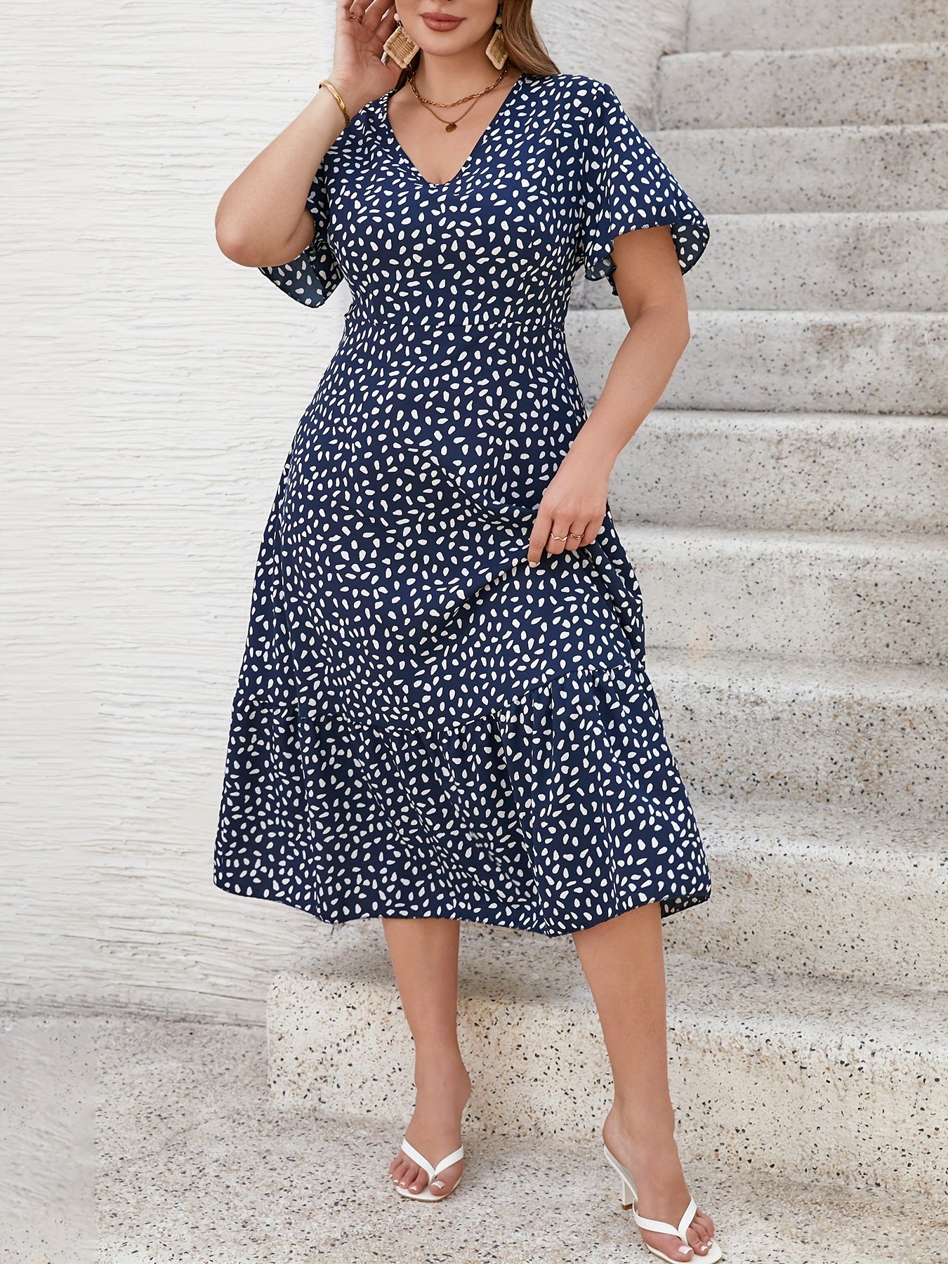 Maxi Dress with Ruffled Sleeves and Flowy Skirt