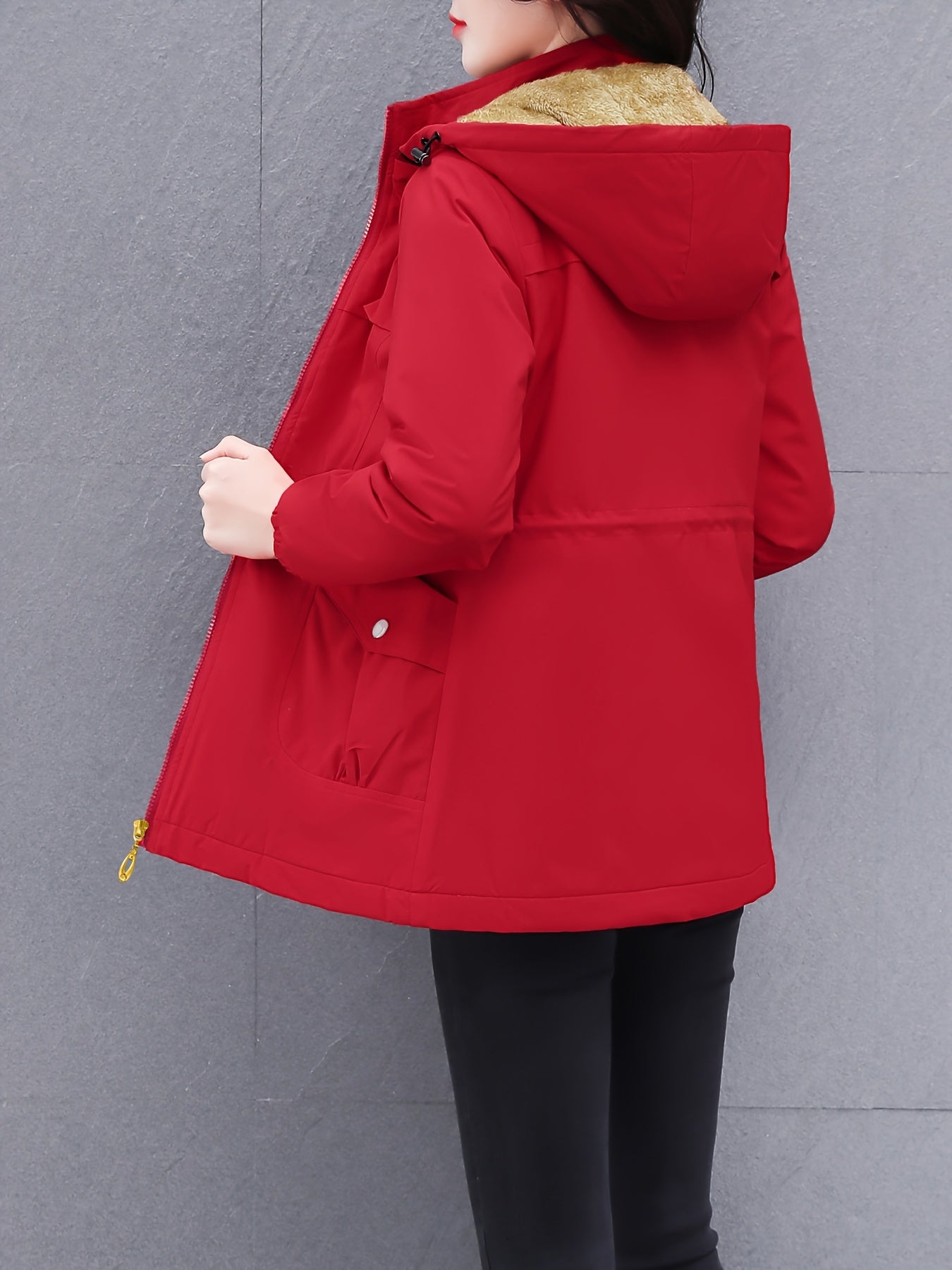 Women's Thick Winter Jacket with Collar - Warm Mid-Length Zippered Coat