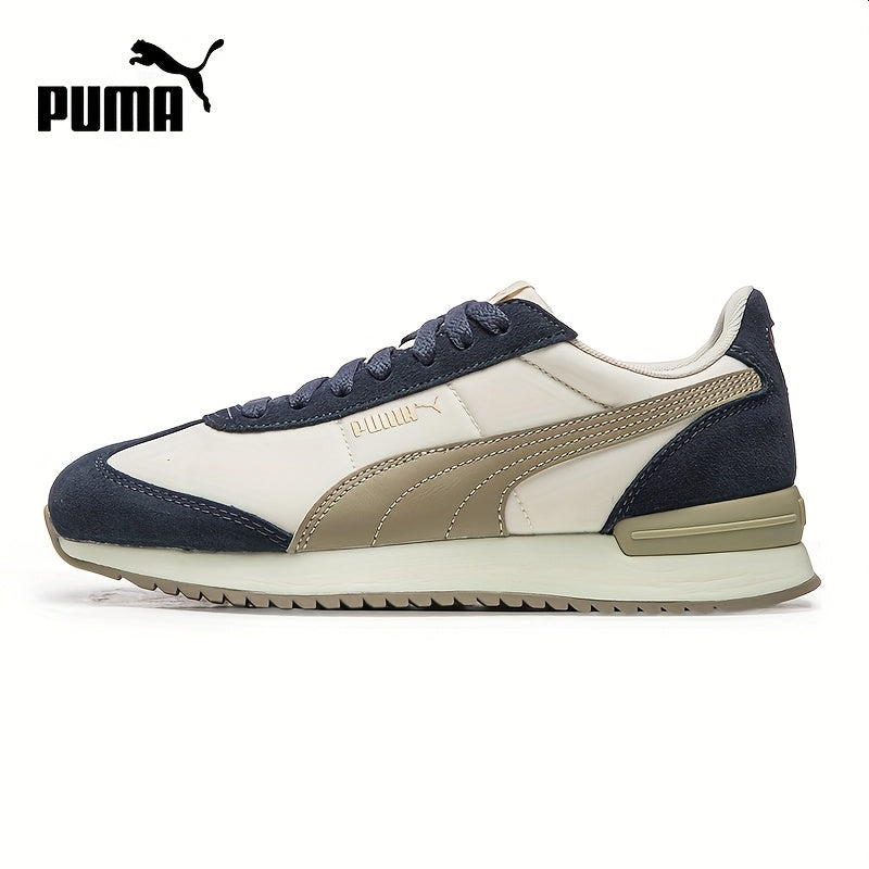 PUMA Men's & Women's Low-Top Sneakers - White & Navy Blue Genuine Upper, Golden-Tone Arch Support