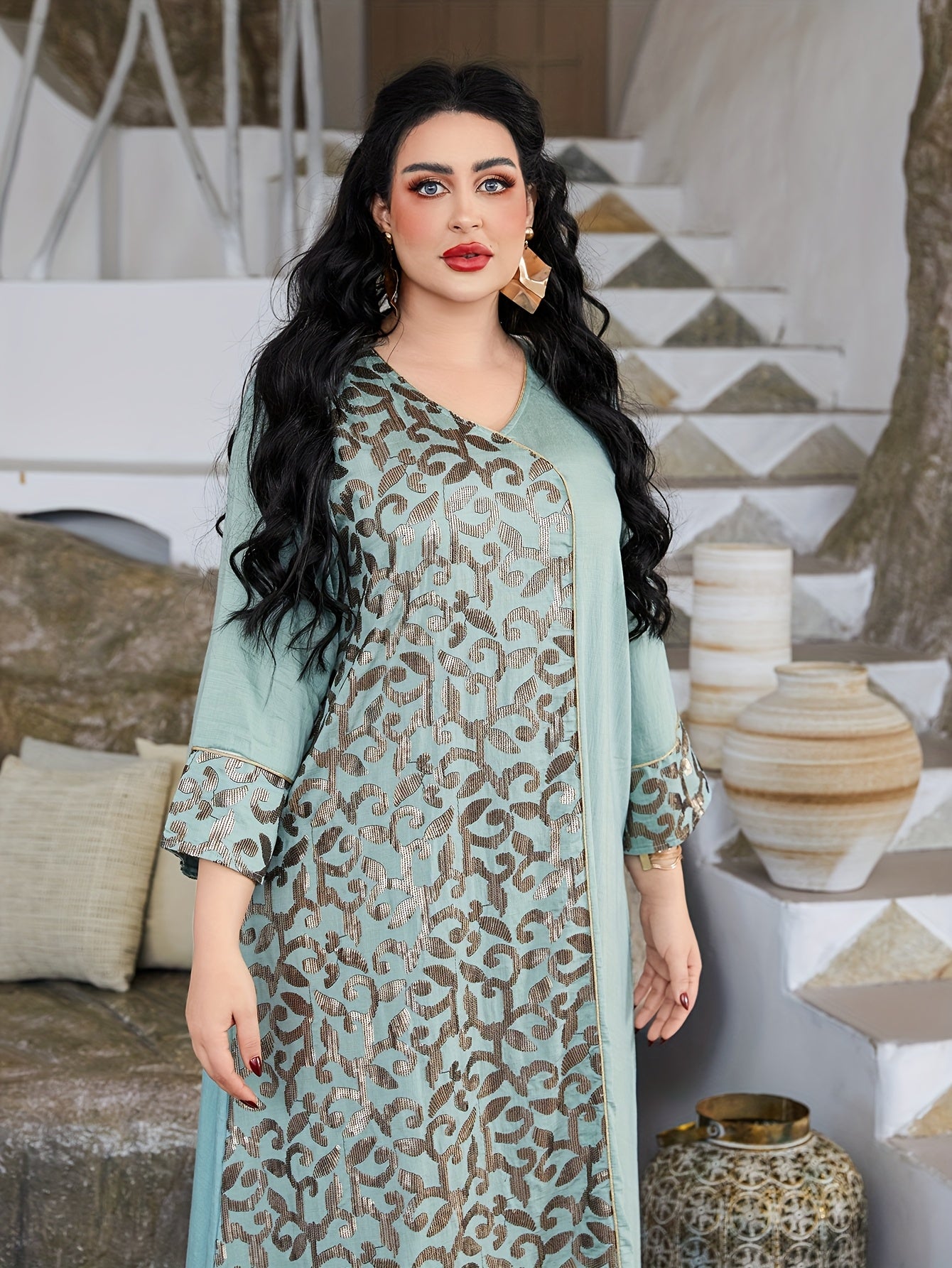 Oriental Elegant JALABIAV Dress with Asymmetrical Splice Design