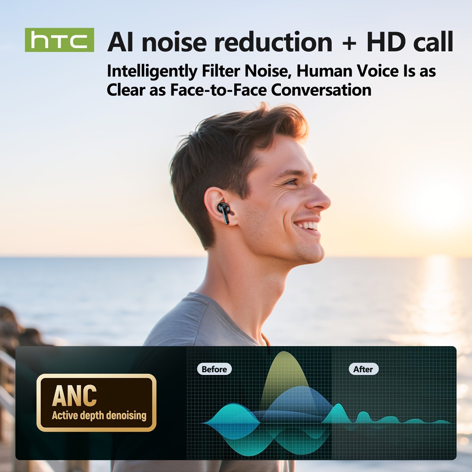 HTC NE29 TWS Wireless Translation Earbuds, Face-to-Face Multi-Language Translation, ANC Noise Cancellation