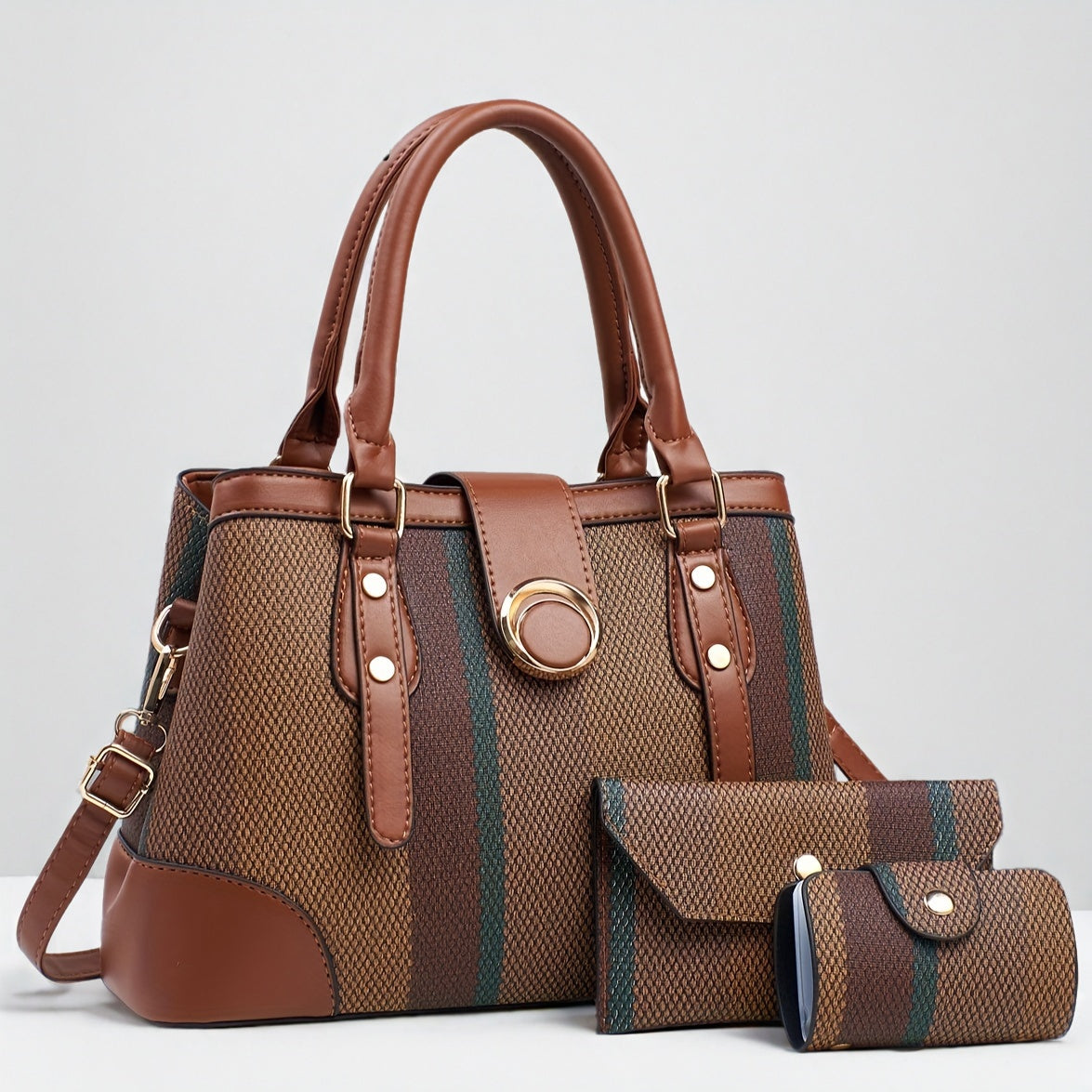 Three-Piece Classic Striped Handbag Set