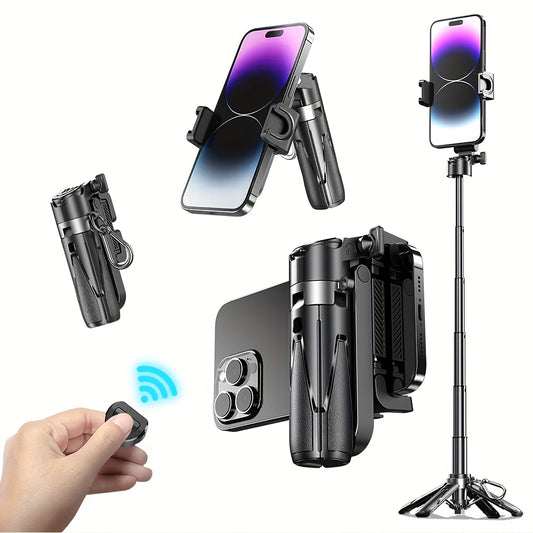 Wireless Phone Grip & 16" Telescopic Selfie Stick with Detachable Remote, 360° Rotation,