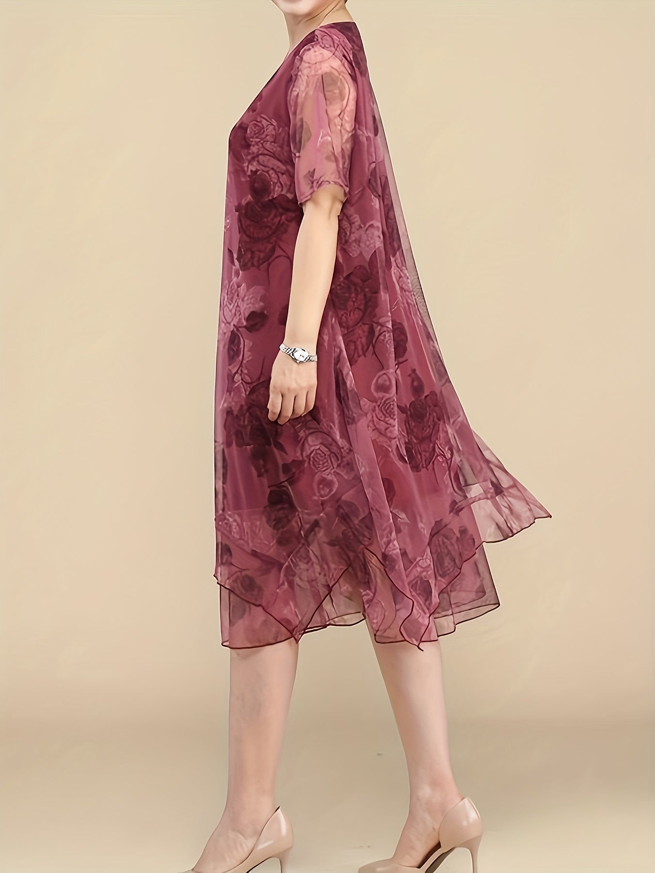 Women's Floral Chiffon Tunic Dress