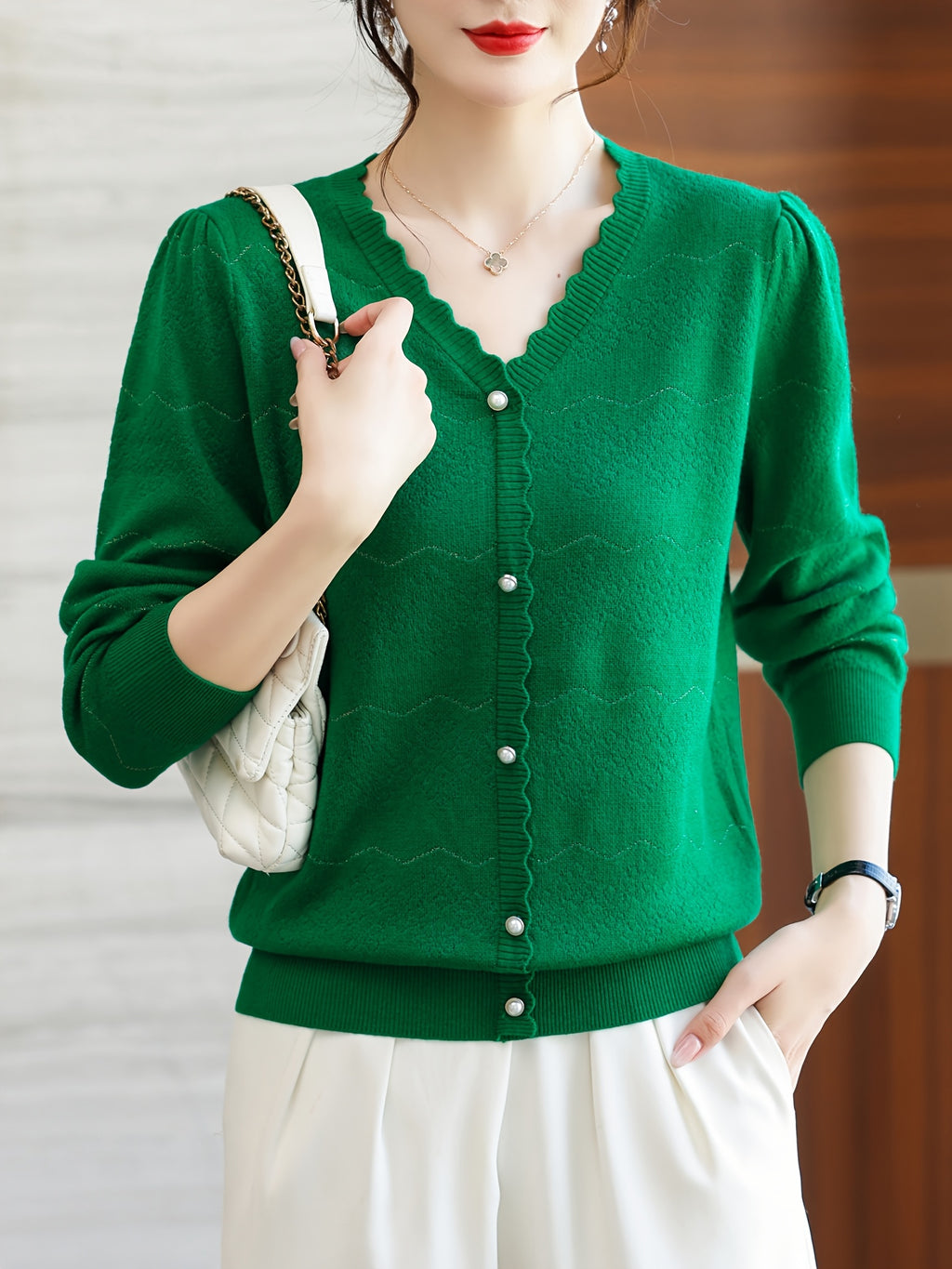 Women'S Elegant V-Neck Blouse - Lightweight Breathable Long Sleeve Shirt with Button Front