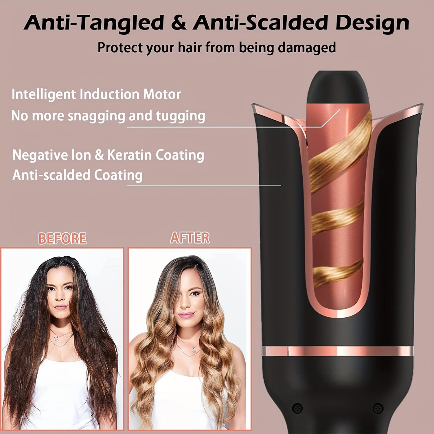 360° Rotating Hair Curler with 4-Speed Adjustable Temperature