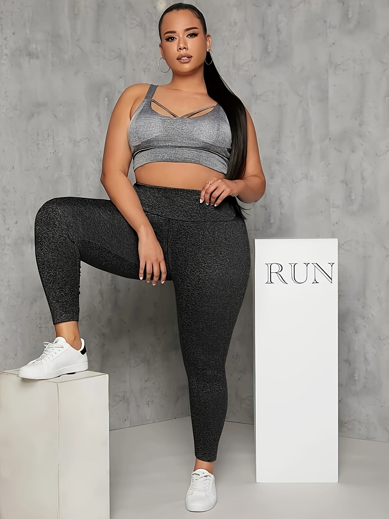 Plus Size High Waist Yoga Pants, Women's Stretchy Fitness Leggings