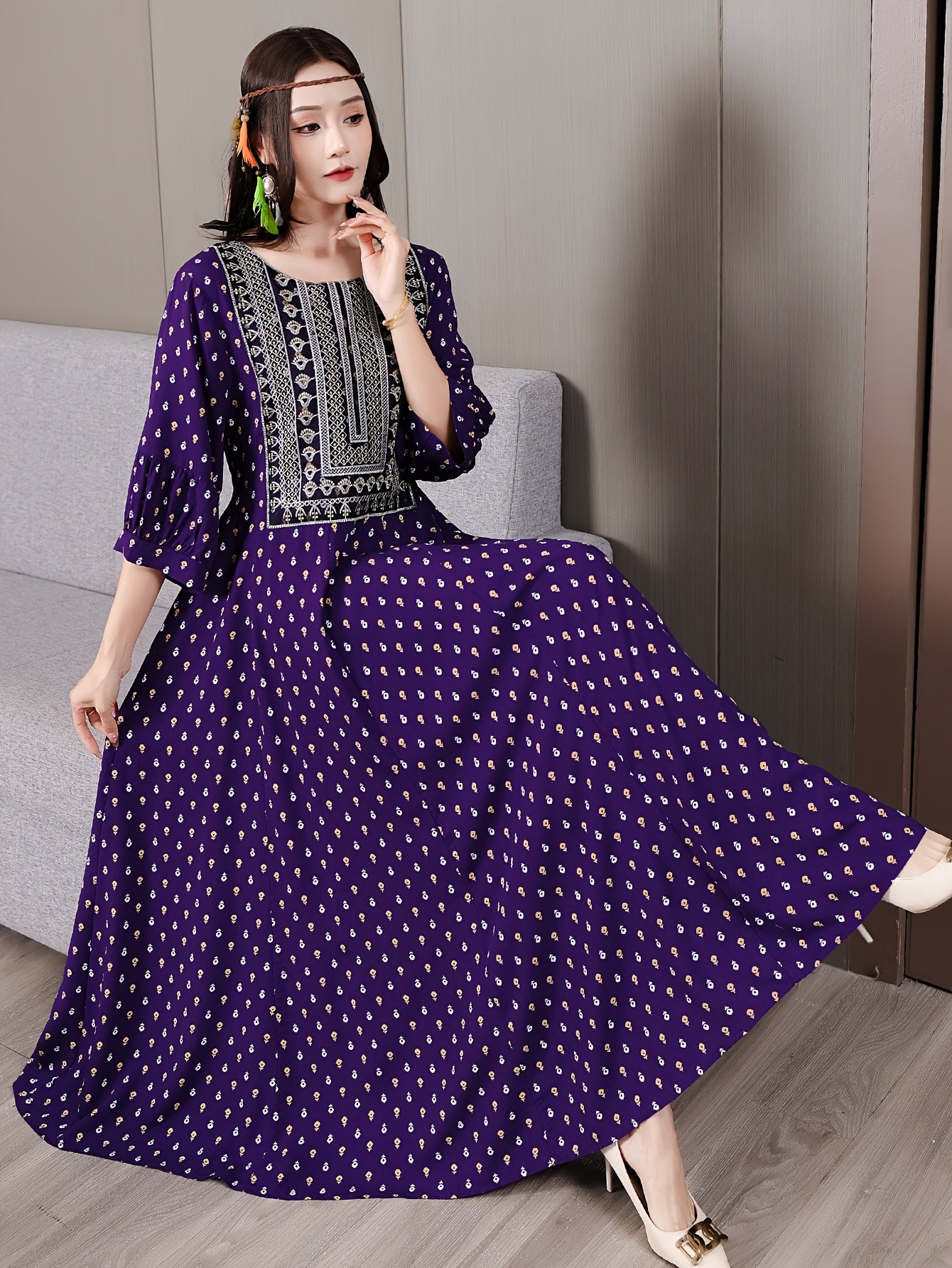 Embroidered Vintage Bohemian Maxi Dress for Women