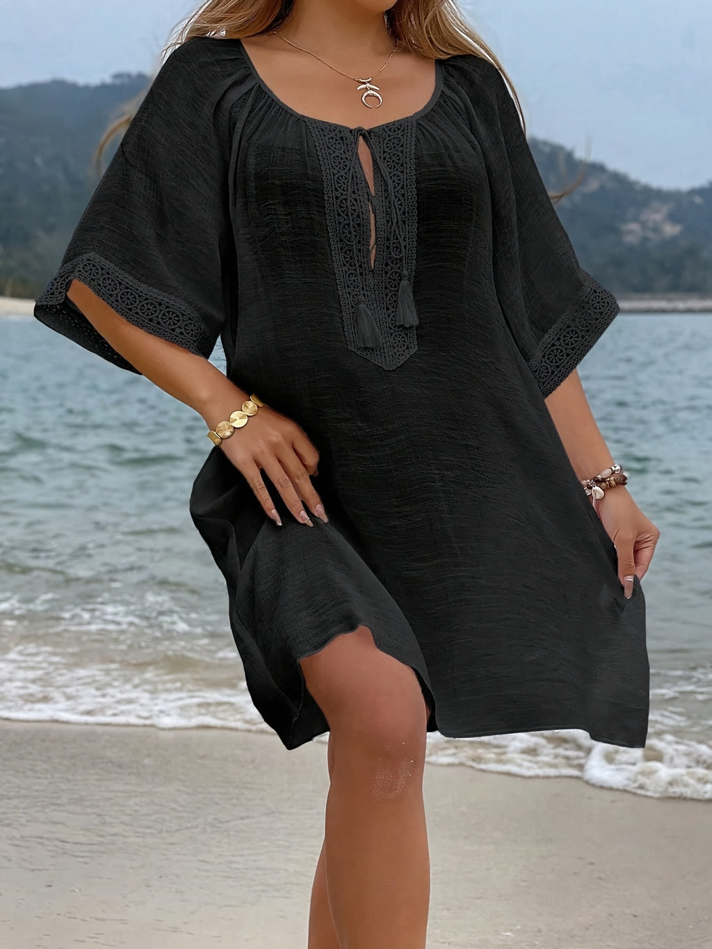 Women's Plus Size Boho Beach Cover-Up Dress
