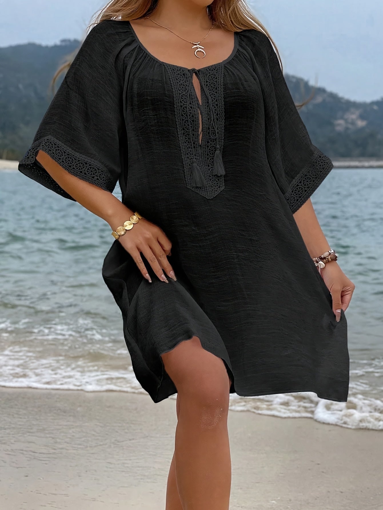 Women's Plus Size Boho Beach Cover-Up Dress