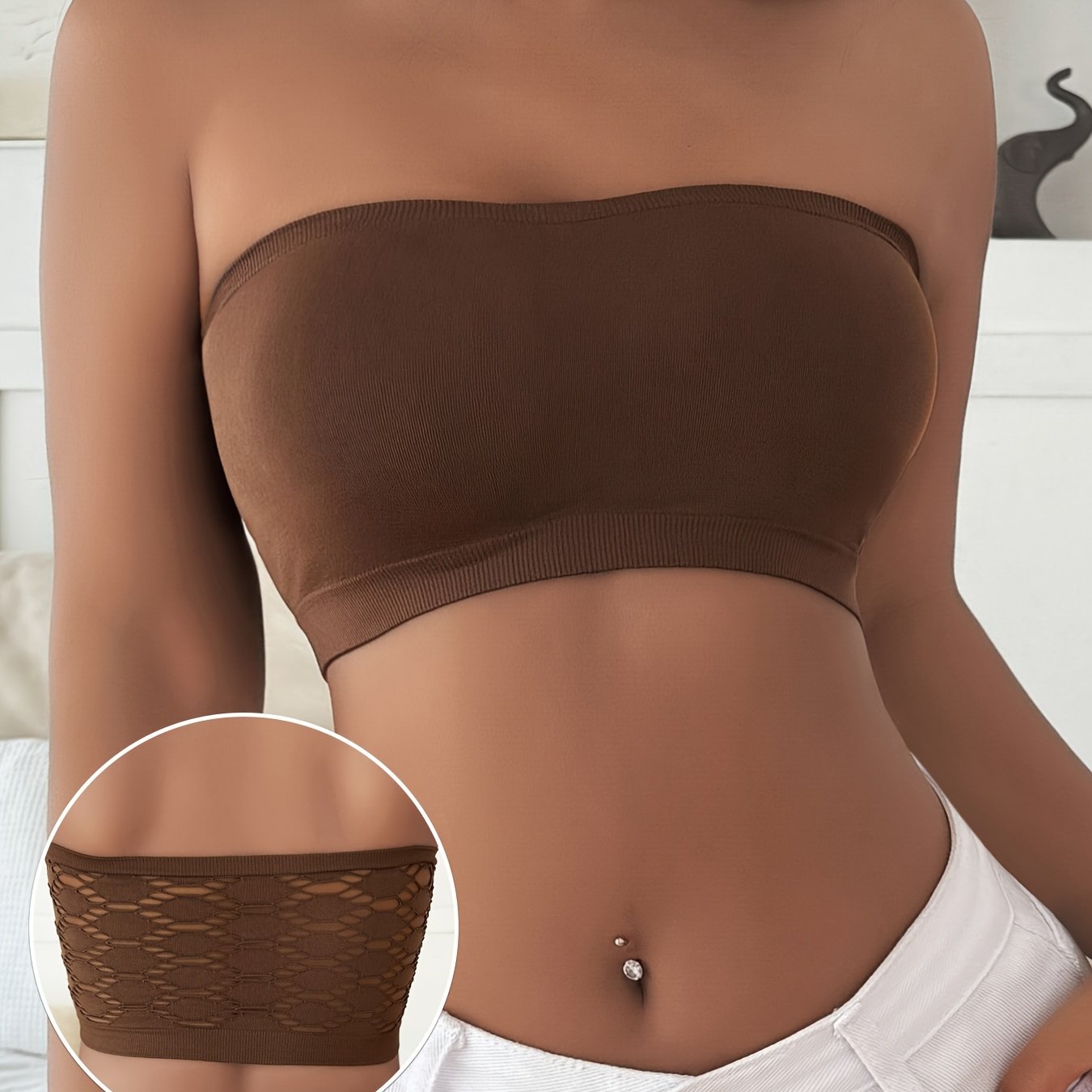 Hollow Mesh Tube Bra, Sexy & Breathable Wireless Bandeau Bra, Women's Lingerie & Underwear