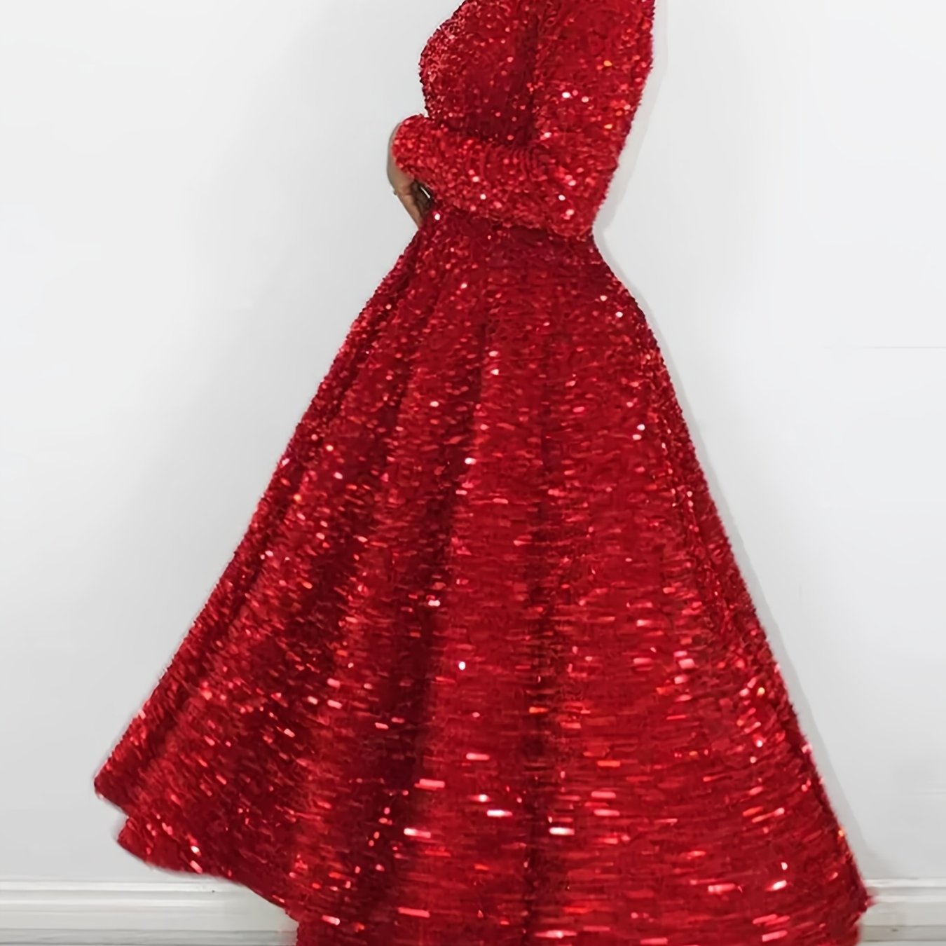 Women's Red Long Dress with a Round Neck, Perfect for Christmas Parties And New Year Celebrations