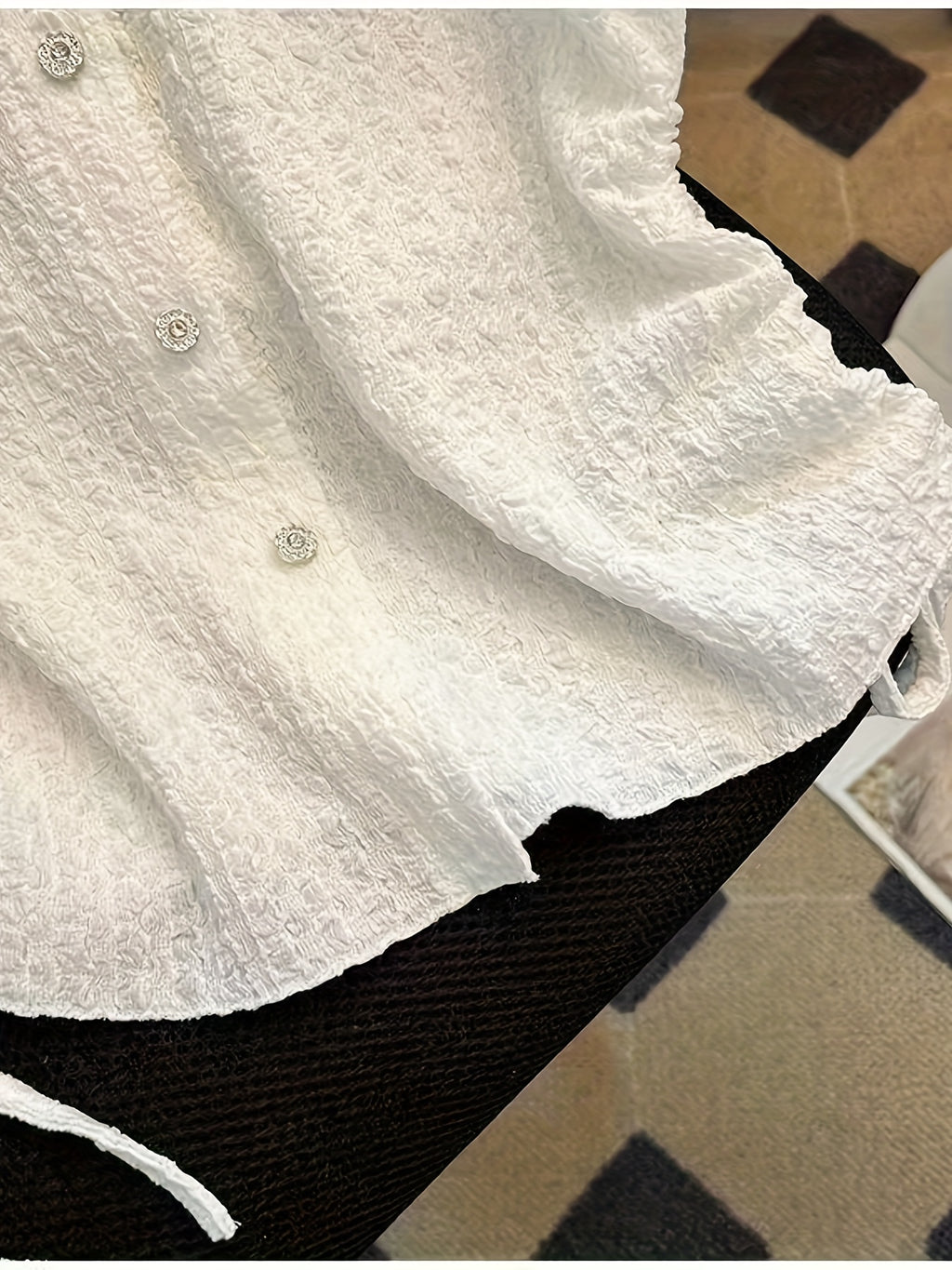 Women's Stylish White Short Sleeve Blouse with Drawstring Detail - Polyester, All-Season, Regular Fit