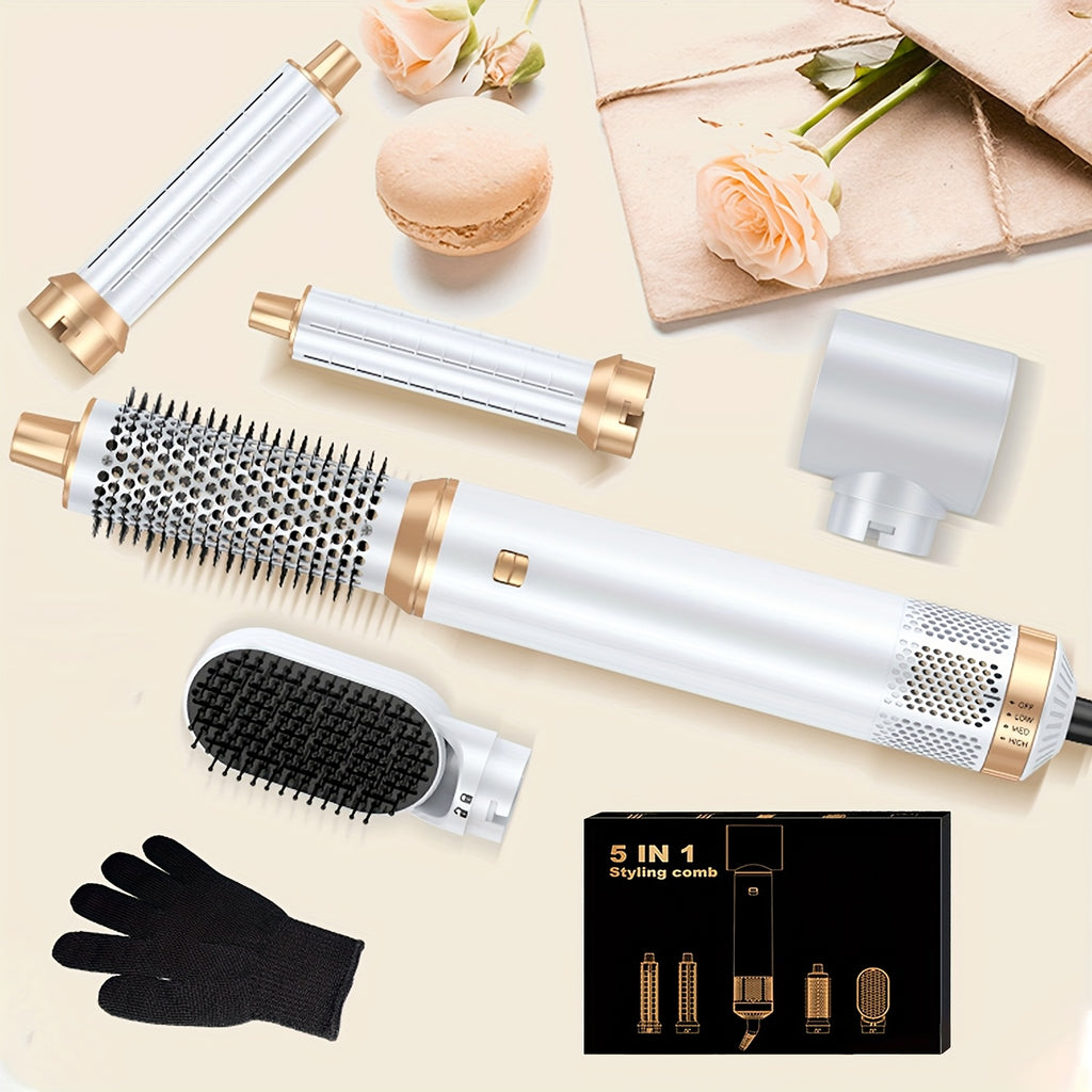 5in 1 Hot Air Brush Hair Styler Detachable Straightener Comb Curler
