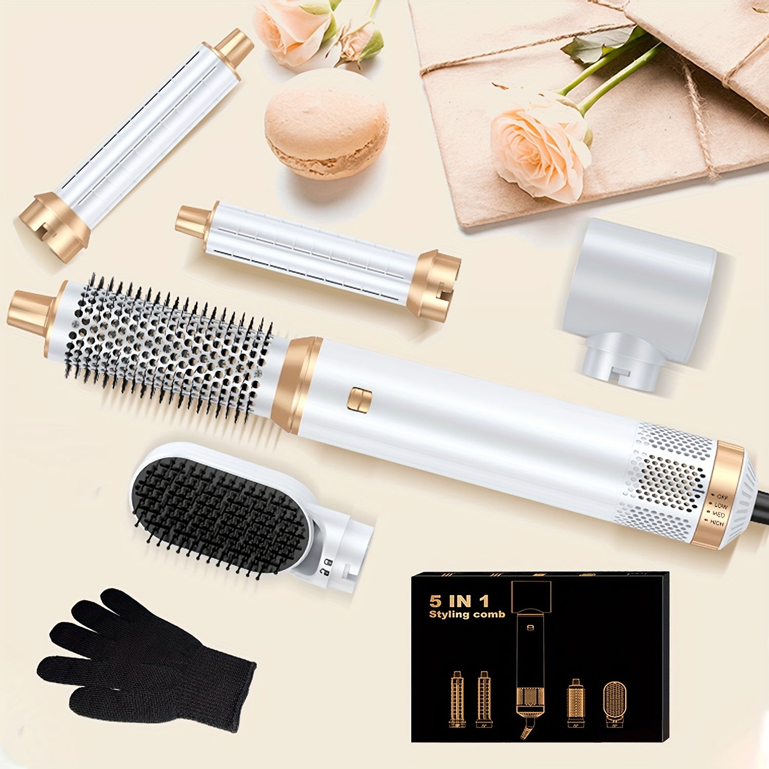 5in 1 Hot Air Brush Hair Styler Detachable Straightener Comb Curler