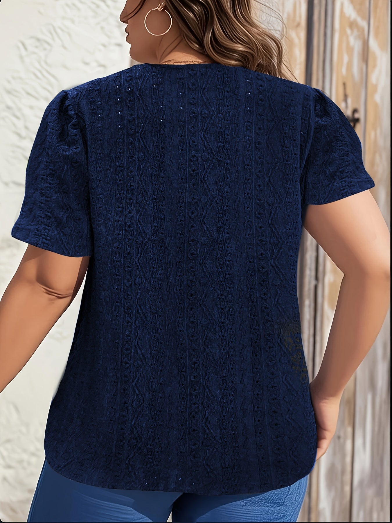 French-Inspired Floral Embroidery Lace Trim Short Sleeve Blouse