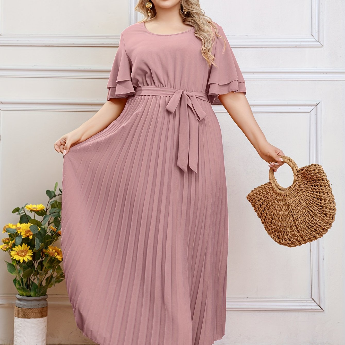 Simple pleated plus-size Women's dress