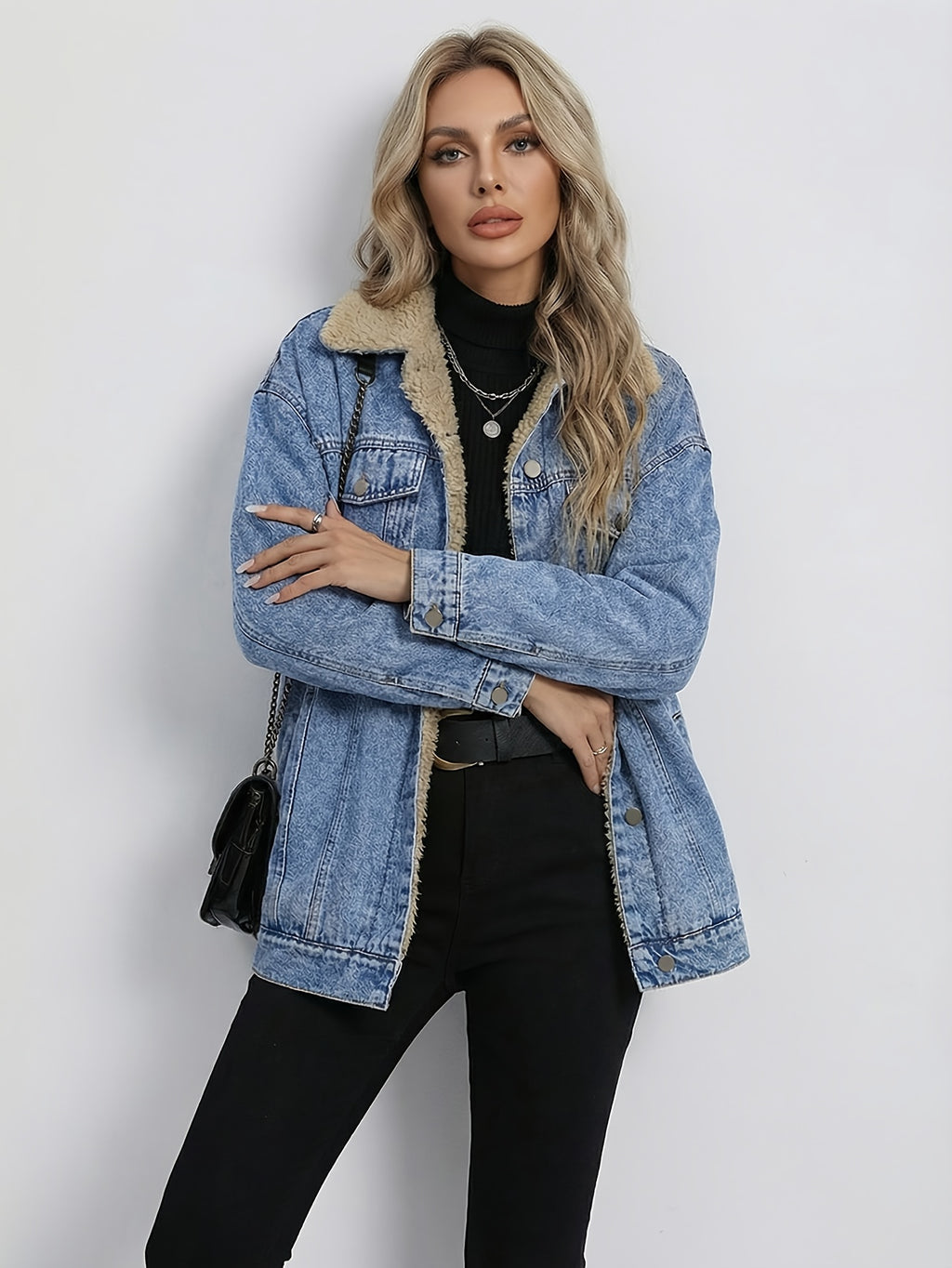 Ladies New -lined Denim Top Trendy Fashion Wash Denim All-Matching Comfortable Denim Coat
