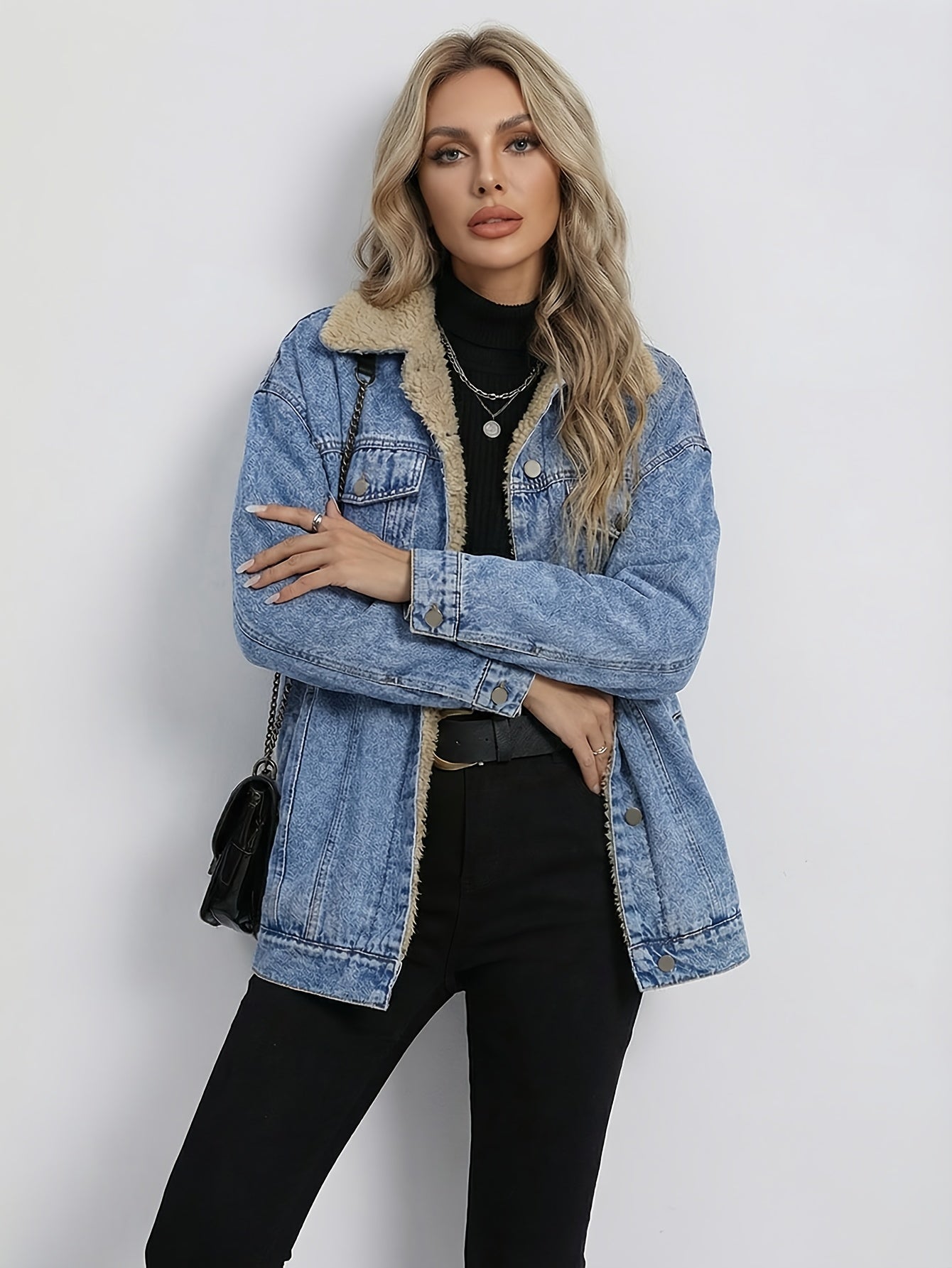 Ladies New -lined Denim Top Trendy Fashion Wash Denim All-Matching Comfortable Denim Coat