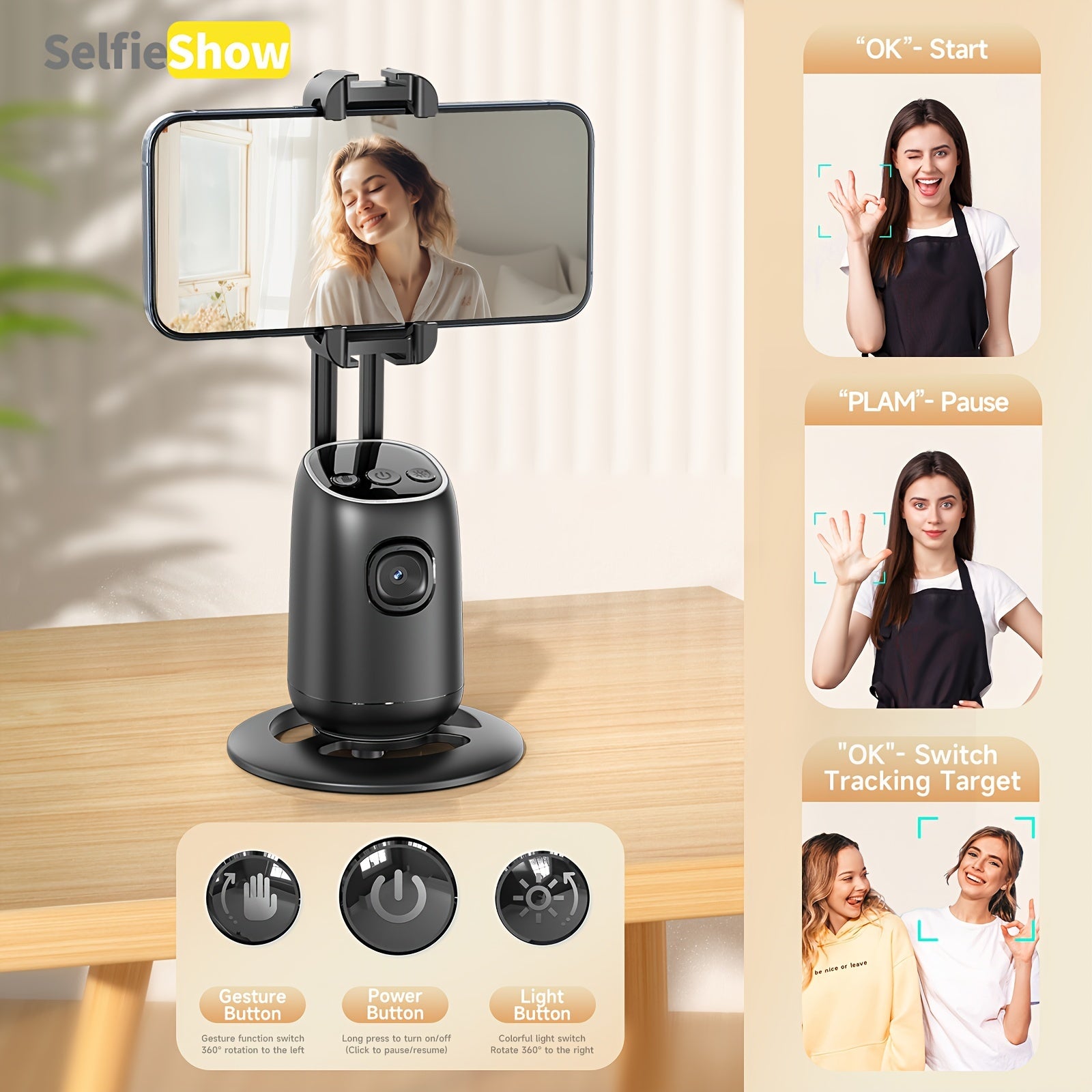 AI Intelligent Dual Cold Shoe Interface 360°Face Tracking Gimbal