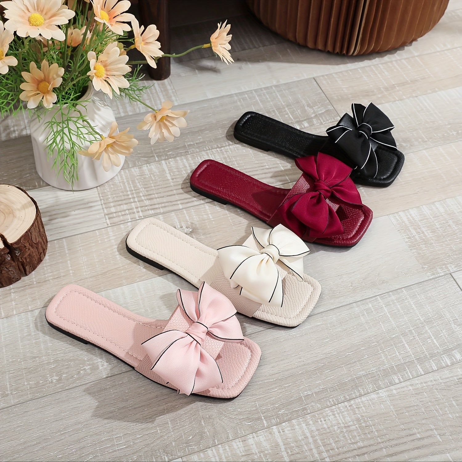 [PU Slide Sandals] Lightweight PU Women's Slide Sandals | Open-Toe Slip-On Summer Beach Shoes, Soft Cushioned Insole & EVA Sole, Casual