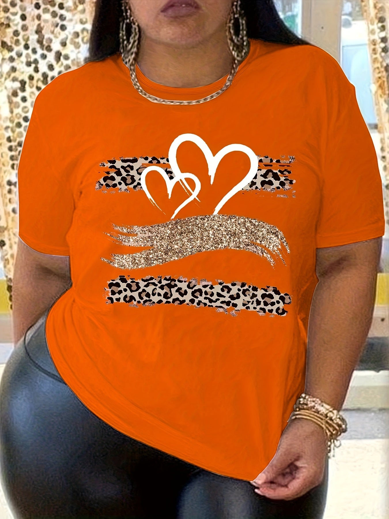 Casual Plus Size Heart Print T-Shirt for Women
