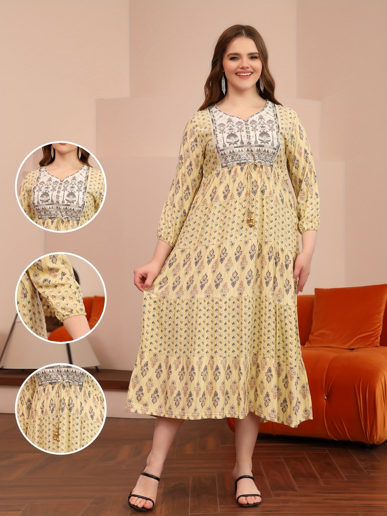 Heart-Shaped Neckline Bubble Sleeve Dress for Women