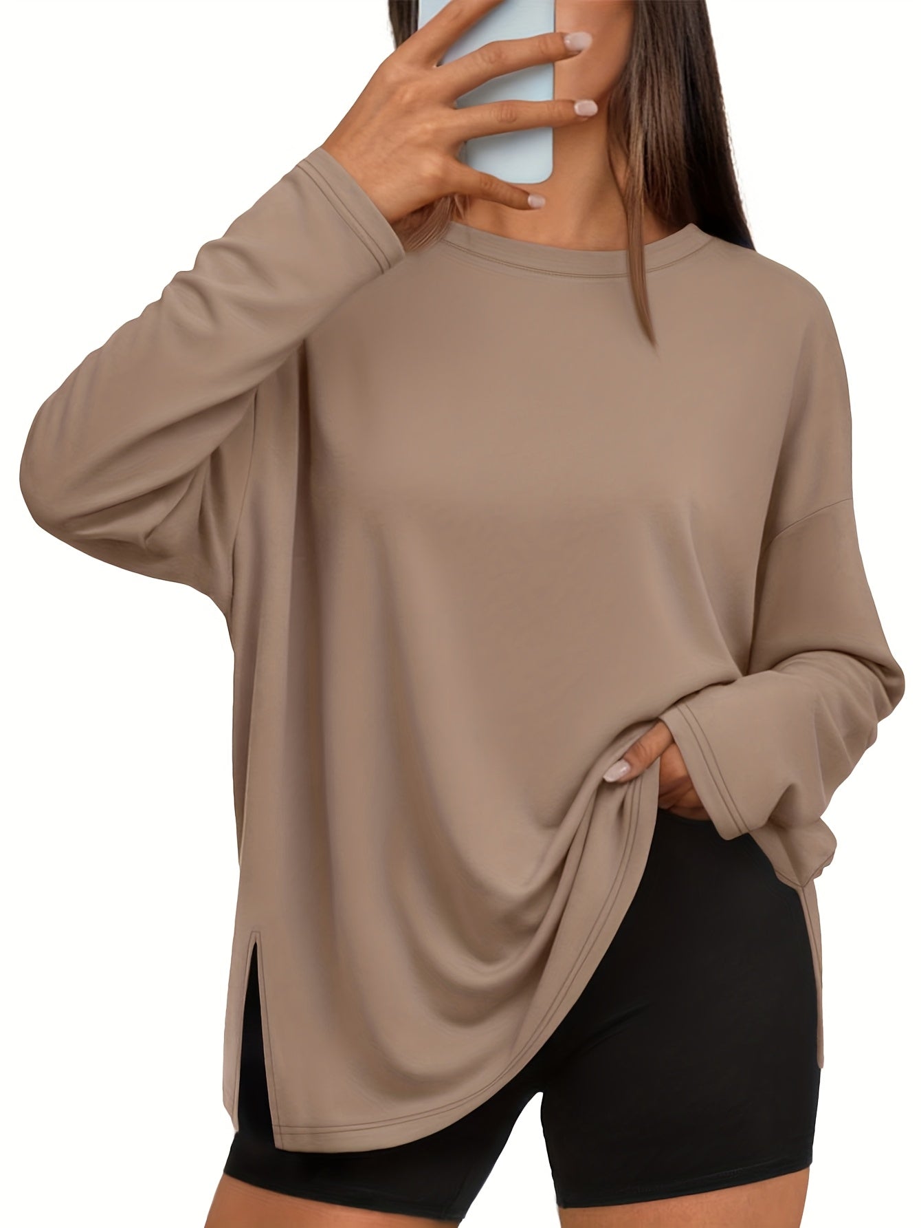 Oversized Three-Piece Women's Comfortable Top Casual Basic Side Slit Shirt Loose