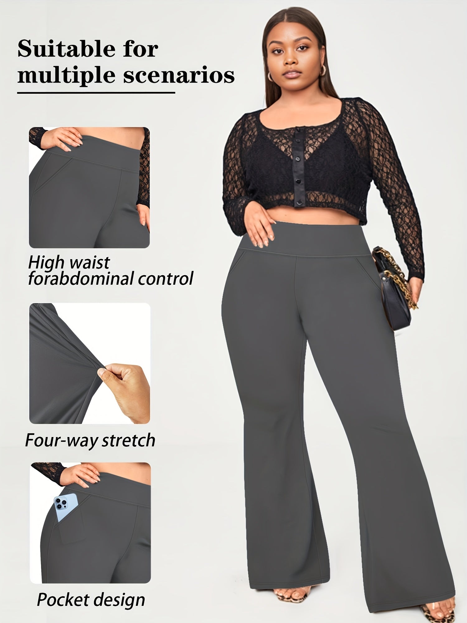 Women's Plus-Size High-Waisted Flared Pants