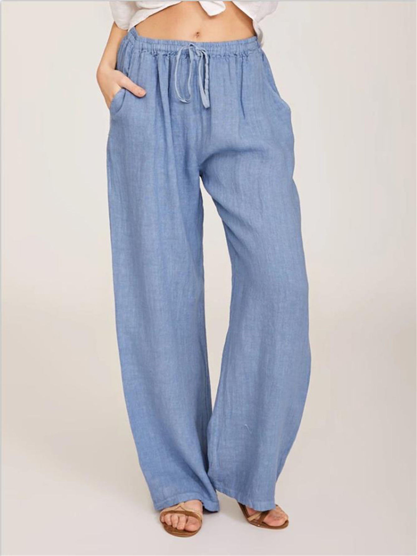 Drawstring Wide Leg Solid Loose Palazzo Pants