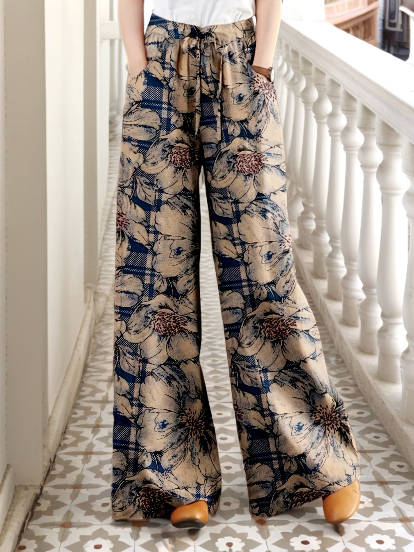 Women's Floral Print Cotton Wide Leg Pants