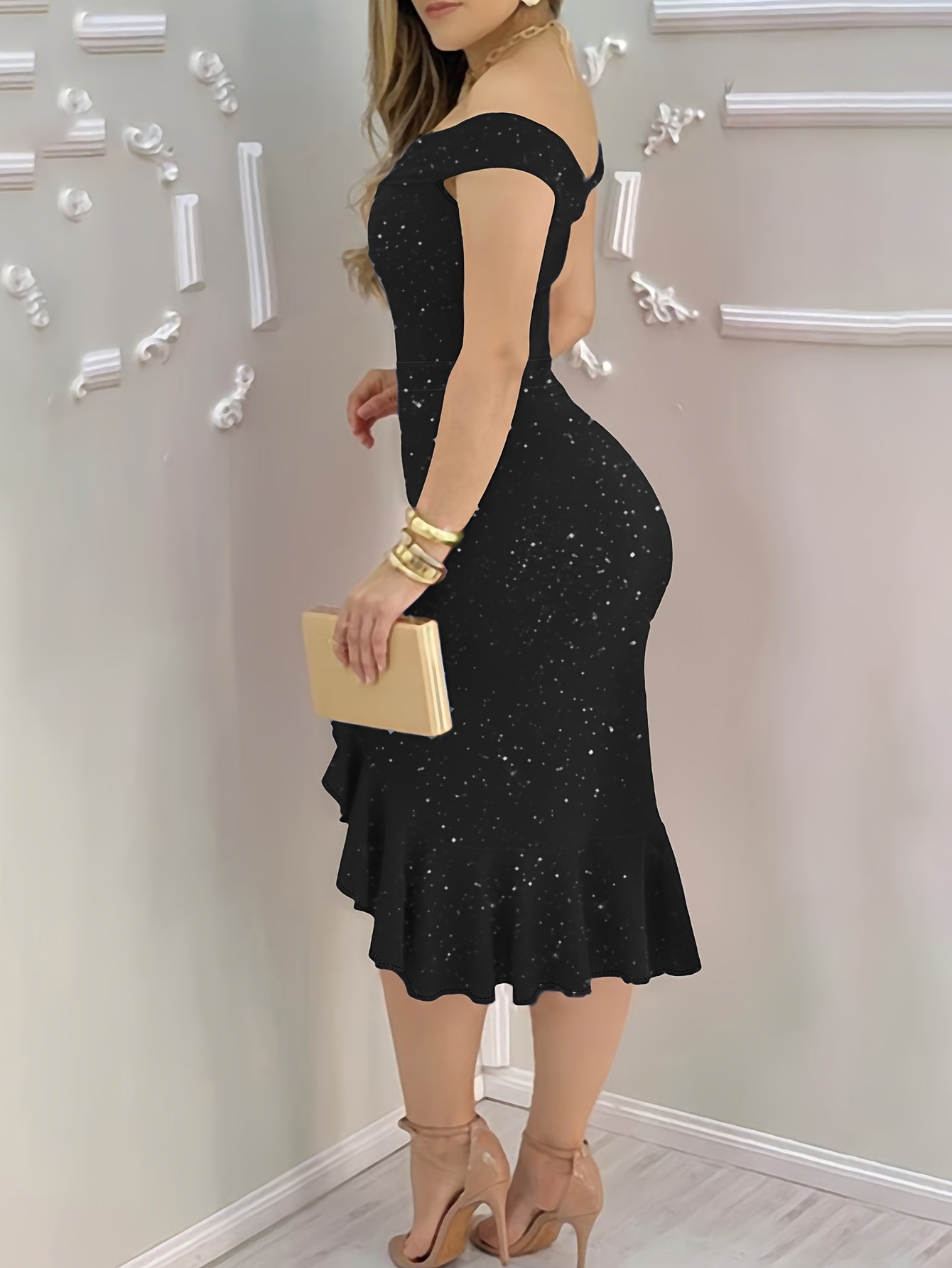 Women's Dresses Solid Color Ruffle Trim for Party Dressing