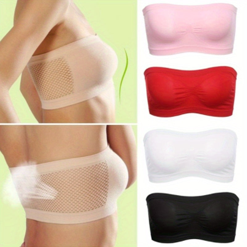 Semi-Sheer Polyester Comfortable & Soft Stretch Strapless Bandeau Bra