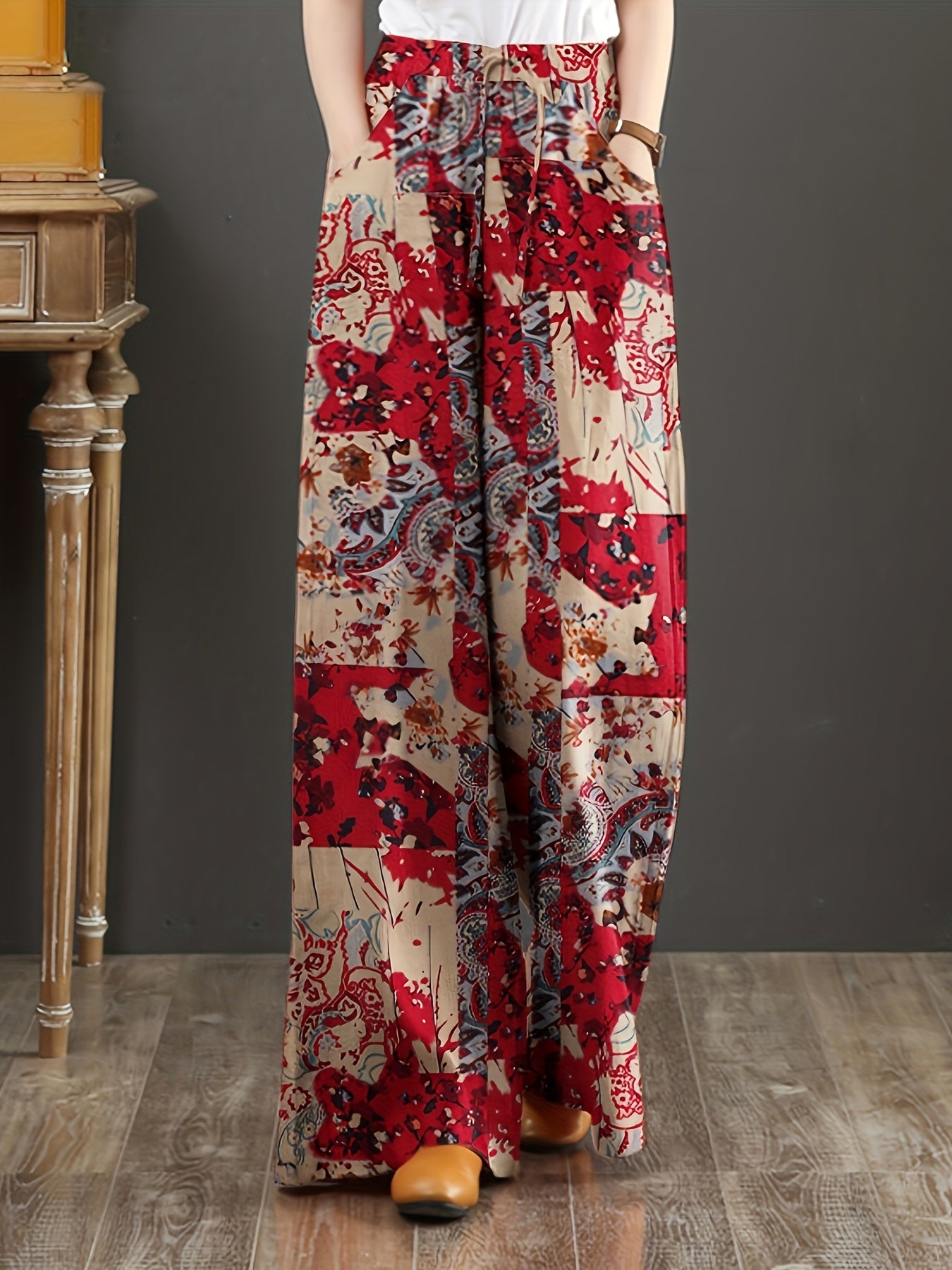 Women's Floral Print Cotton Wide Leg Pants
