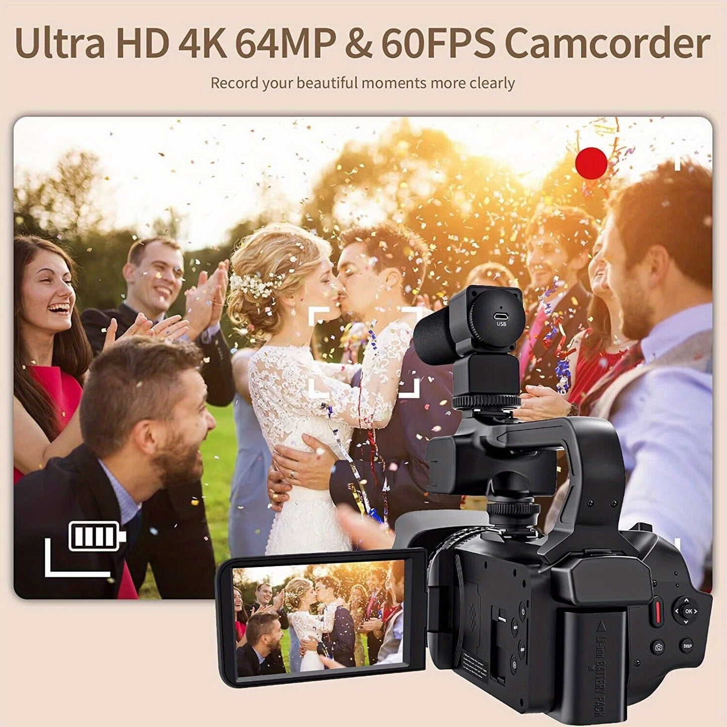 4K Ultra HD Vlogging Camera with 64MP, 60FPS, Auto Focus, 10.16cm Touch Screen