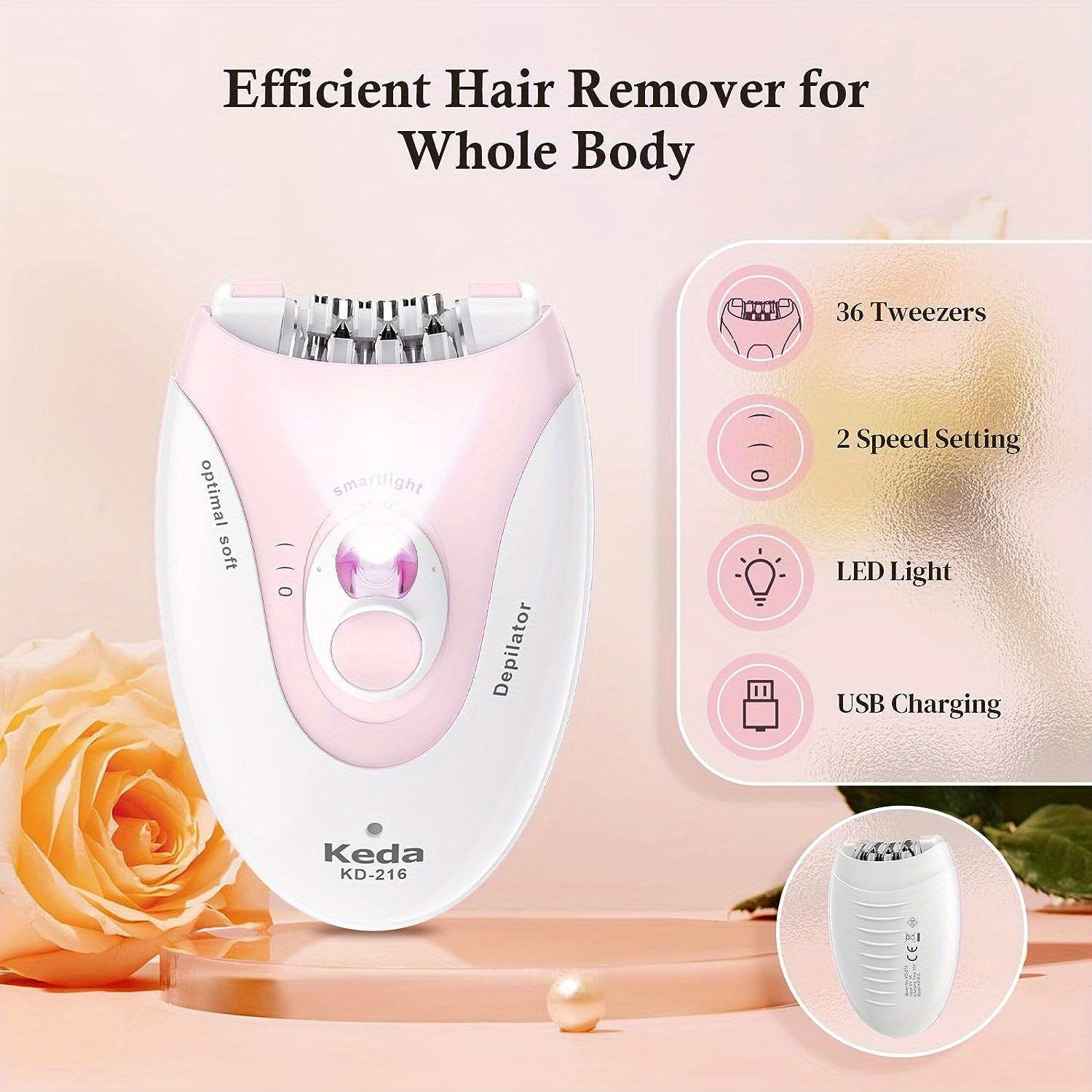 USB Electric Hair Remover with 2-Speed Adjustment & LED Lighting