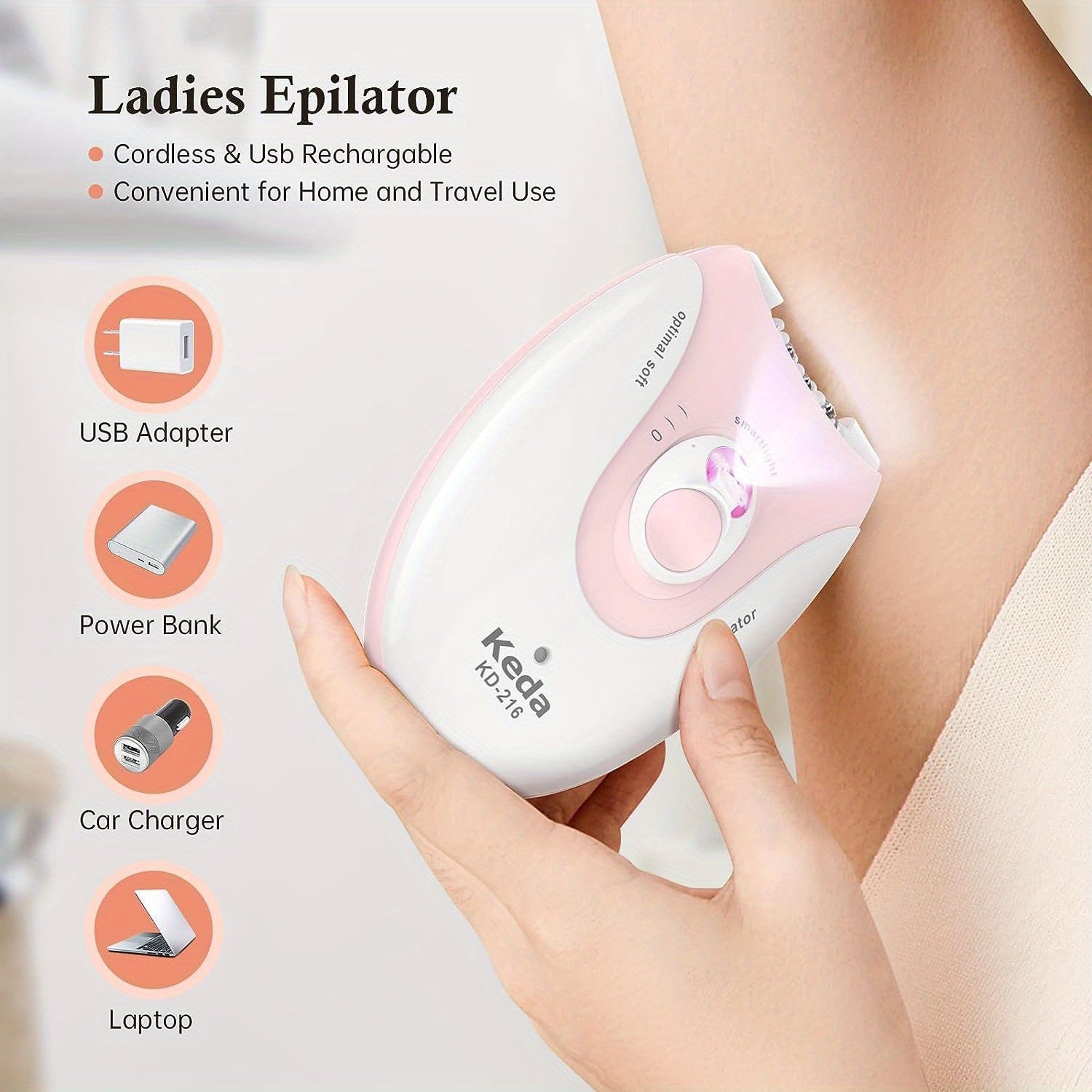 USB Electric Hair Remover with 2-Speed Adjustment & LED Lighting